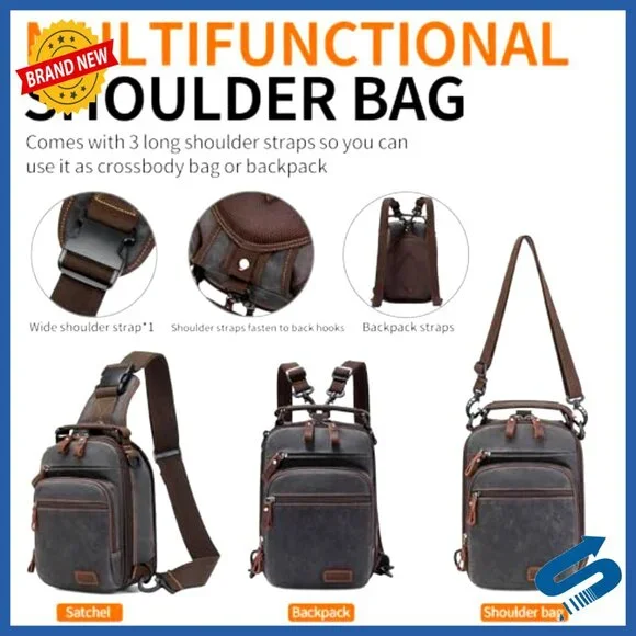 Waxed Canvas Crossbody Sling Bag Water Resistant Casual Daypack Adjustable